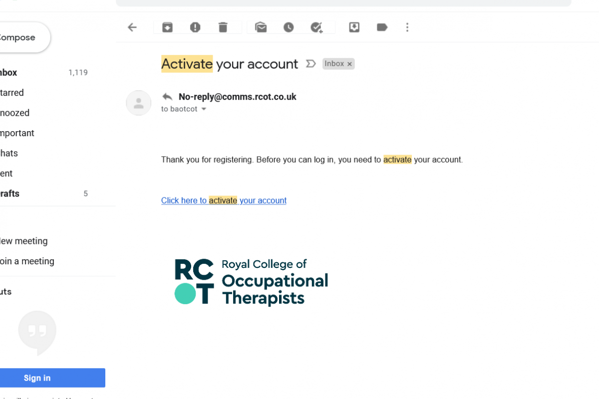 Activation link email