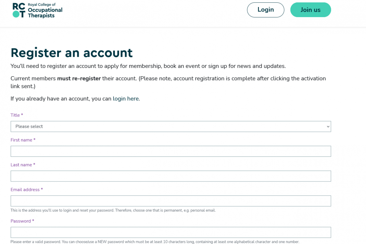 Portal registration page